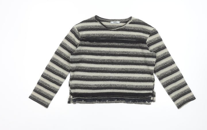 Oasis Women Grey Striped Crew Neck Knit Jumper Size S