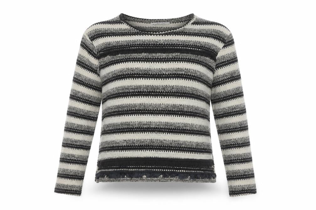 Front view of Oasis Women Grey Striped Crew Neck Knit Jumper, size S