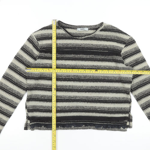 Oasis Women Grey Striped Crew Neck Knit Jumper Size S