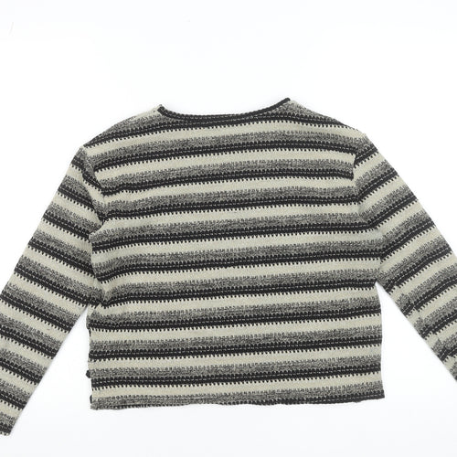 Oasis Women Grey Striped Crew Neck Knit Jumper Size S