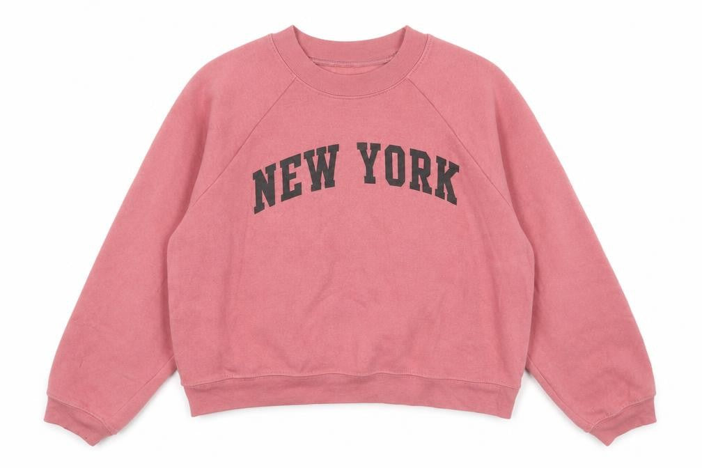 Front view of Torkia Apparel Women’s Pink New York Pullover Sweatshirt, size M