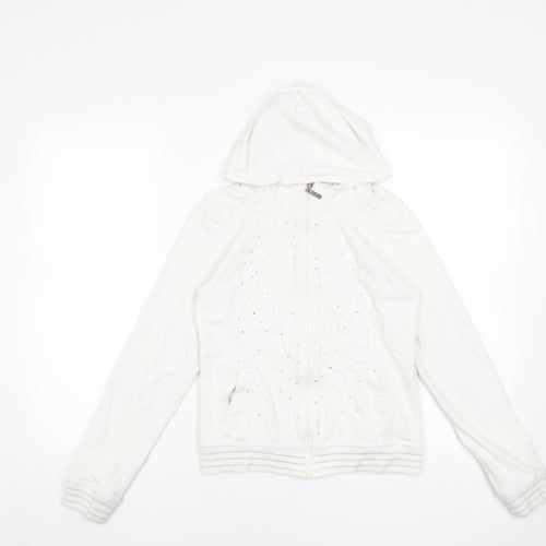 Gatti Girls White Rhinestone Full Zip Hoodie 6 Years Cotton Blend