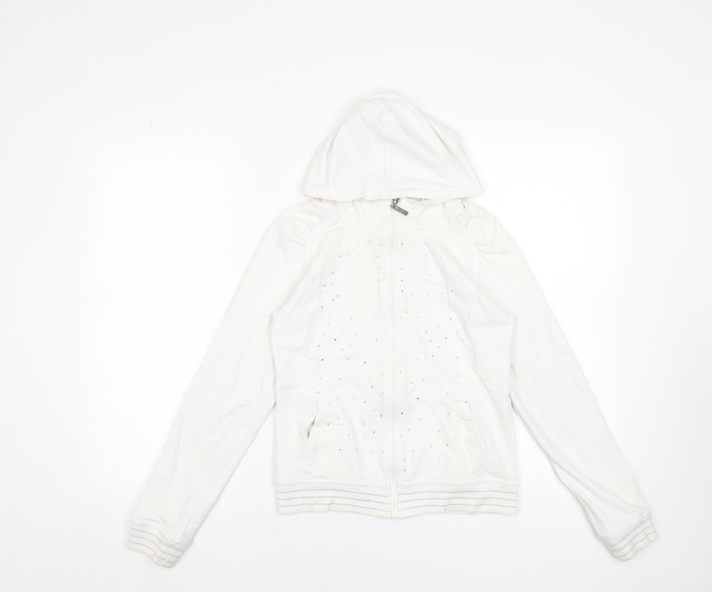Gatti Girls White Rhinestone Full Zip Hoodie 6 Years Cotton Blend