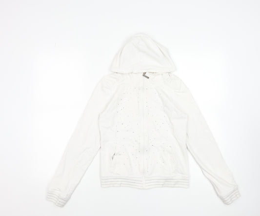 Gatti Girls White Rhinestone Full Zip Hoodie 6 Years Cotton Blend