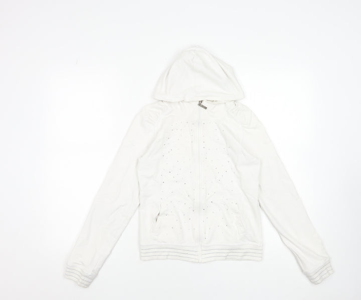 Gatti Girls White Rhinestone Full Zip Hoodie 6 Years Cotton Blend