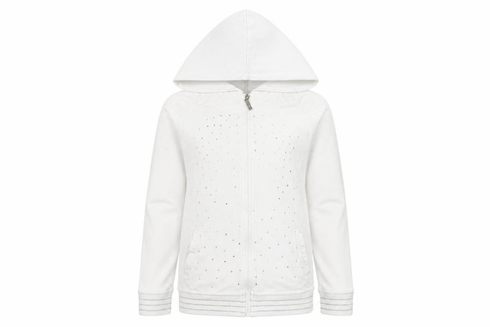 Gatti Girls White Rhinestone Full Zip Hoodie 6 Years Cotton Blend