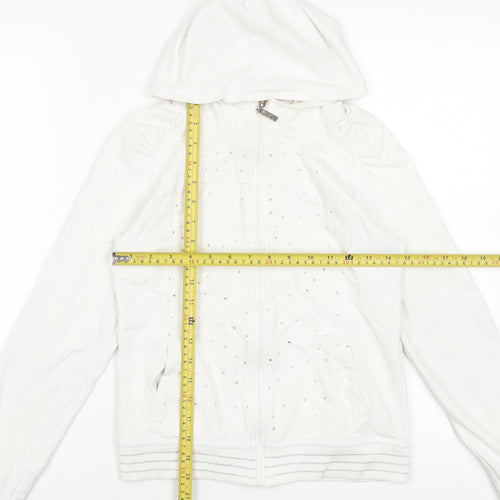 Gatti Girls White Rhinestone Full Zip Hoodie 6 Years Cotton Blend