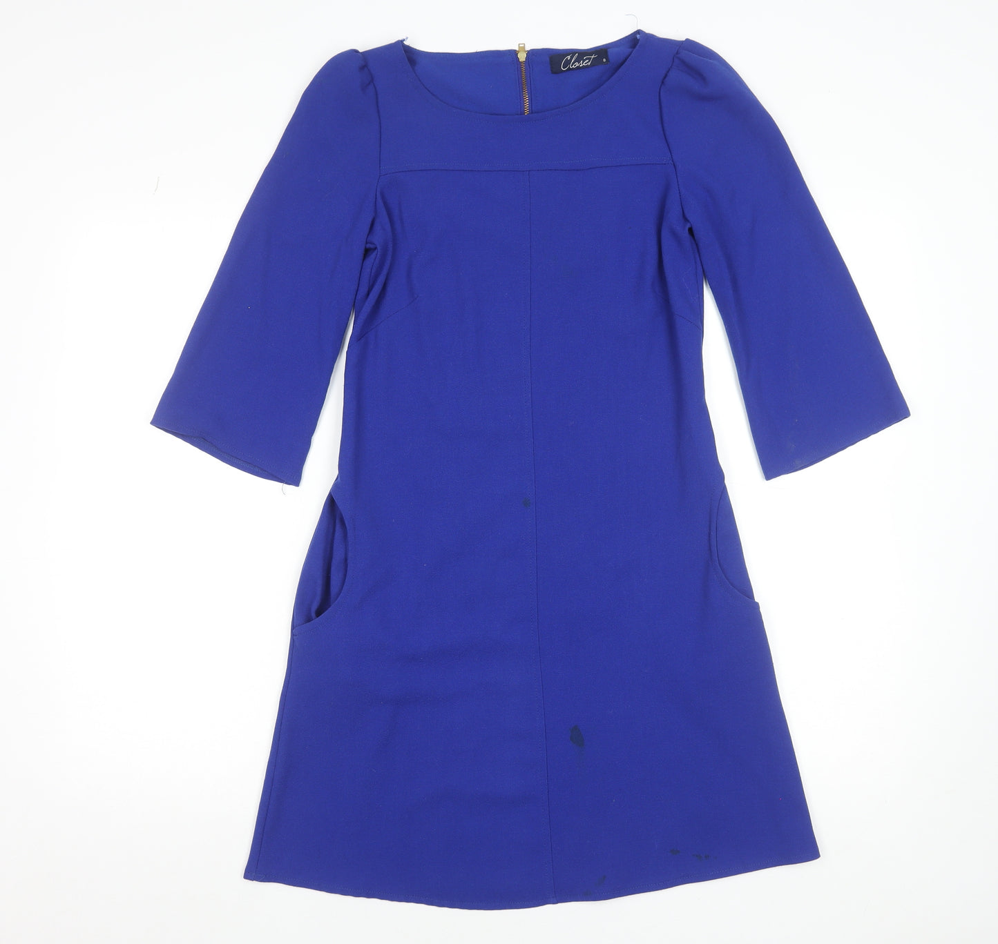 Closet Women’s Blue Shift Dress Size 8 Knee Length 3/4 Sleeve
