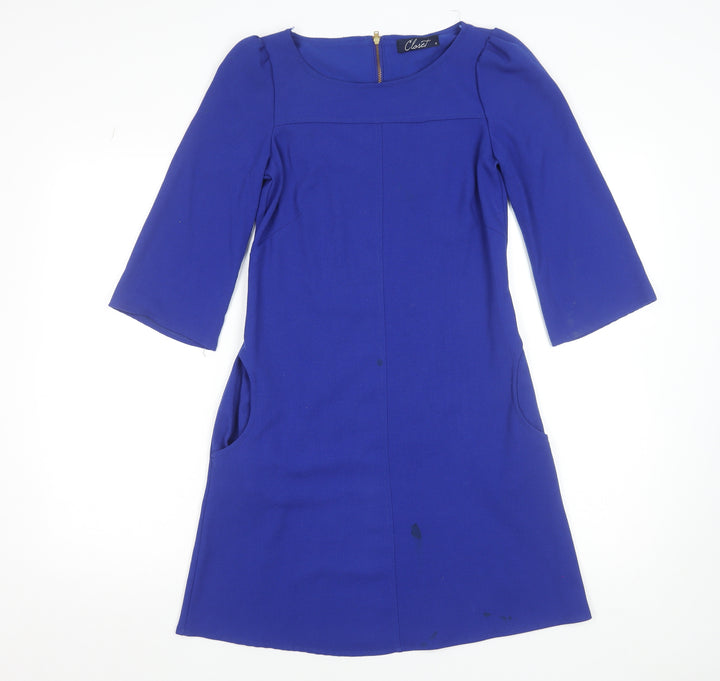 Closet Women’s Blue Shift Dress Size 8 Knee Length 3/4 Sleeve
