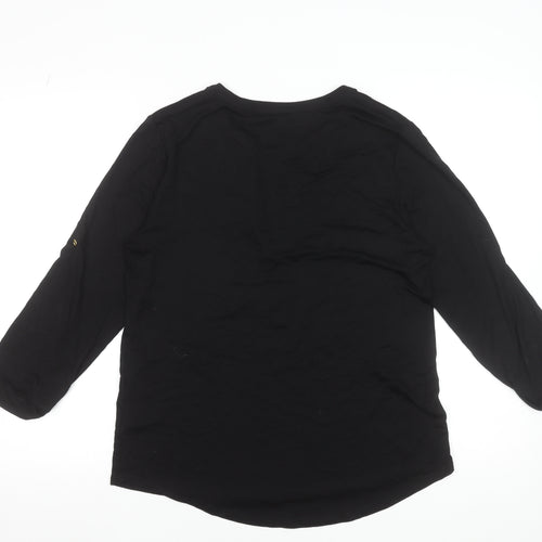 Cable & Gauge Womens Black Long Sleeve Zip Front V-Neck Blouse Size M