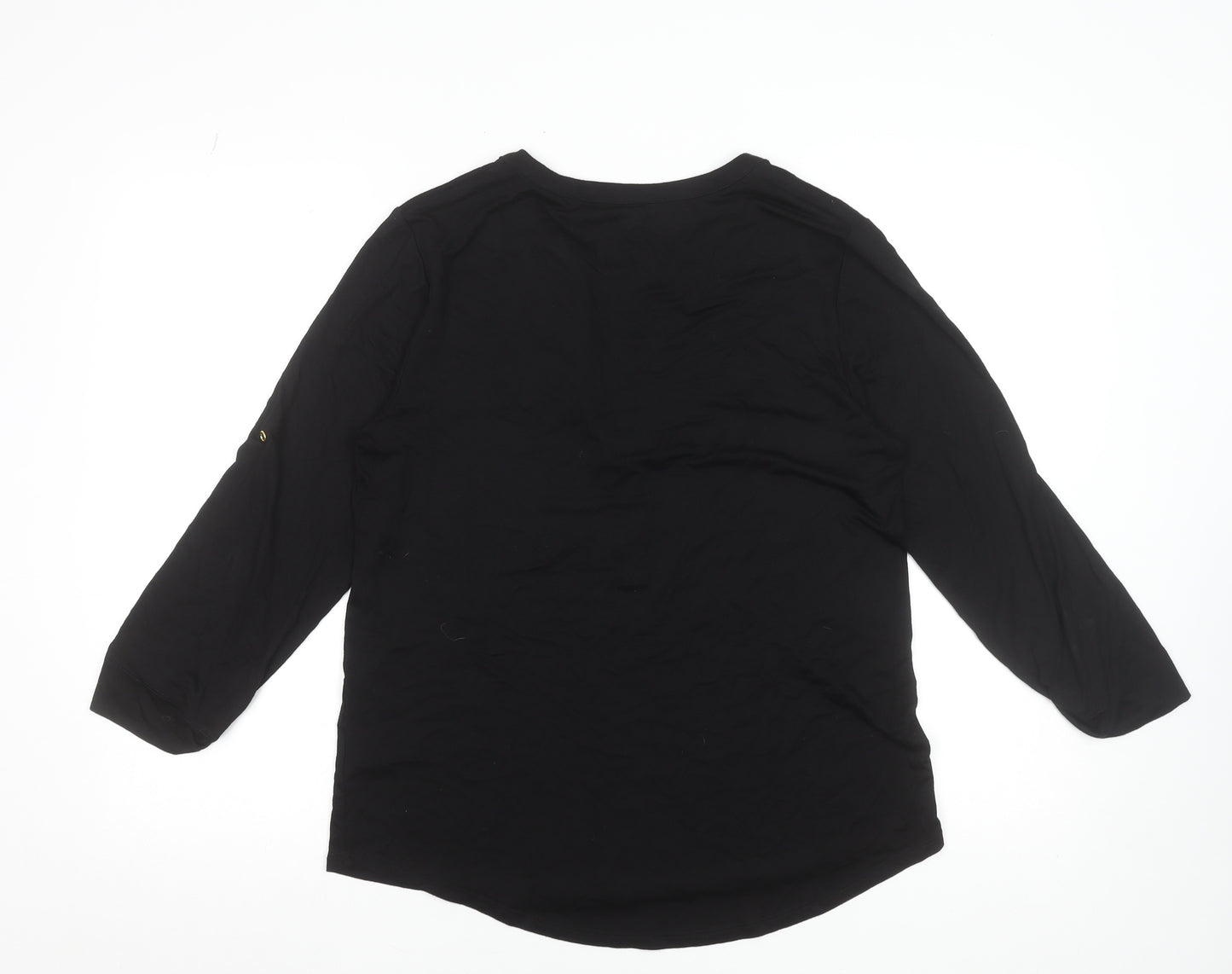 Cable & Gauge Womens Black Long Sleeve Zip Front V-Neck Blouse Size M