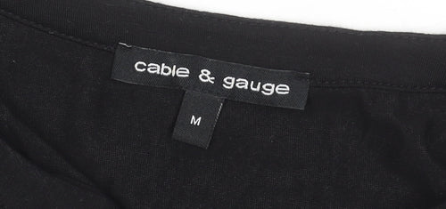 Cable & Gauge Womens Black Long Sleeve Zip Front V-Neck Blouse Size M