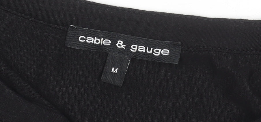 Cable & Gauge Womens Black Long Sleeve Zip Front V-Neck Blouse Size M