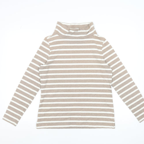 Lands' End Women's Beige Striped Roll Neck Long Sleeve Top Size S