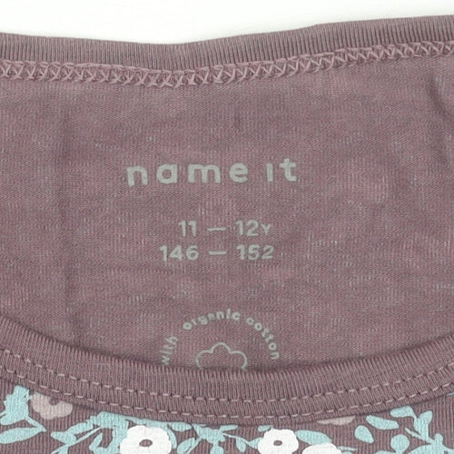 Name It Girls Purple Floral Long Sleeve Organic Cotton T-Shirt 11-12 Years