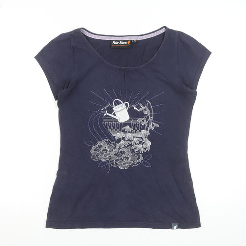 Peter Storm Women's Blue Floral Embroidered Cotton T-Shirt Size 10