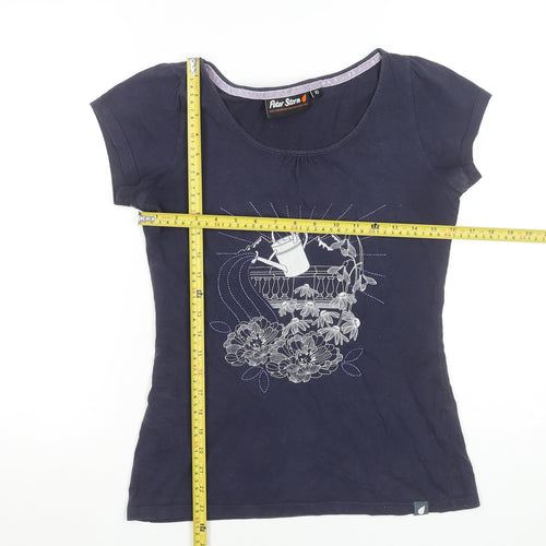 Peter Storm Women's Blue Floral Embroidered Cotton T-Shirt Size 10
