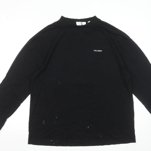Collusion Men's Black Long Sleeve Mock Neck Cotton T-Shirt Size M