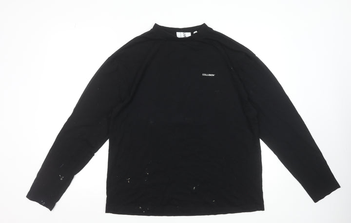 Collusion Men's Black Long Sleeve Mock Neck Cotton T-Shirt Size M