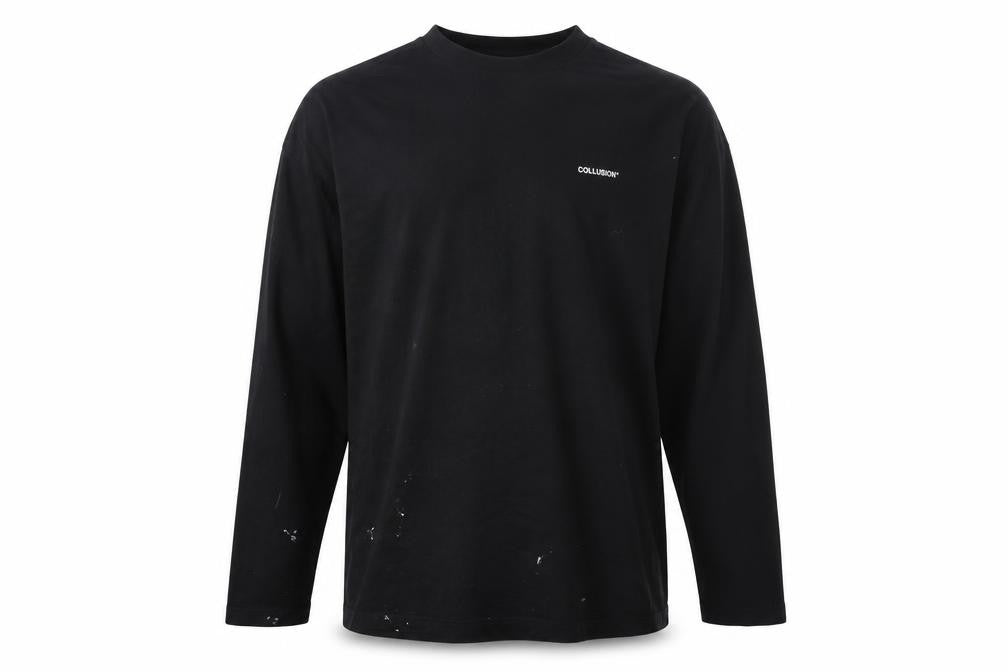 Collusion Men's Black Long Sleeve Mock Neck Cotton T-Shirt Size M