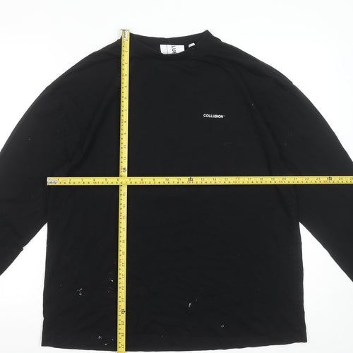 Collusion Men's Black Long Sleeve Mock Neck Cotton T-Shirt Size M