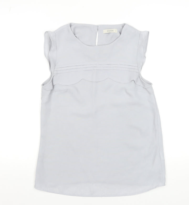 Oasis Women's Grey Sleeveless Blouse Size 12 Woven Pleated Top