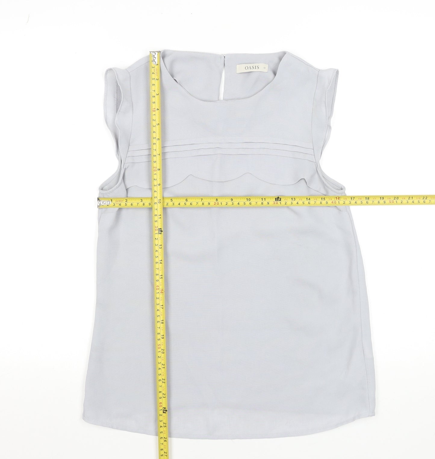 Oasis Women's Grey Sleeveless Blouse Size 12 Woven Pleated Top