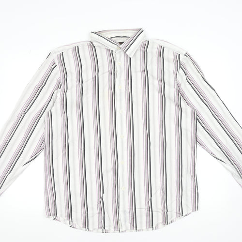 Ben Sherman Men's White Striped Long Sleeve Cotton Shirt XL