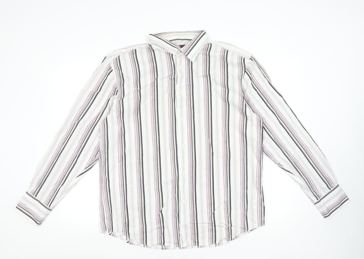 Ben Sherman Men's White Striped Long Sleeve Cotton Shirt XL