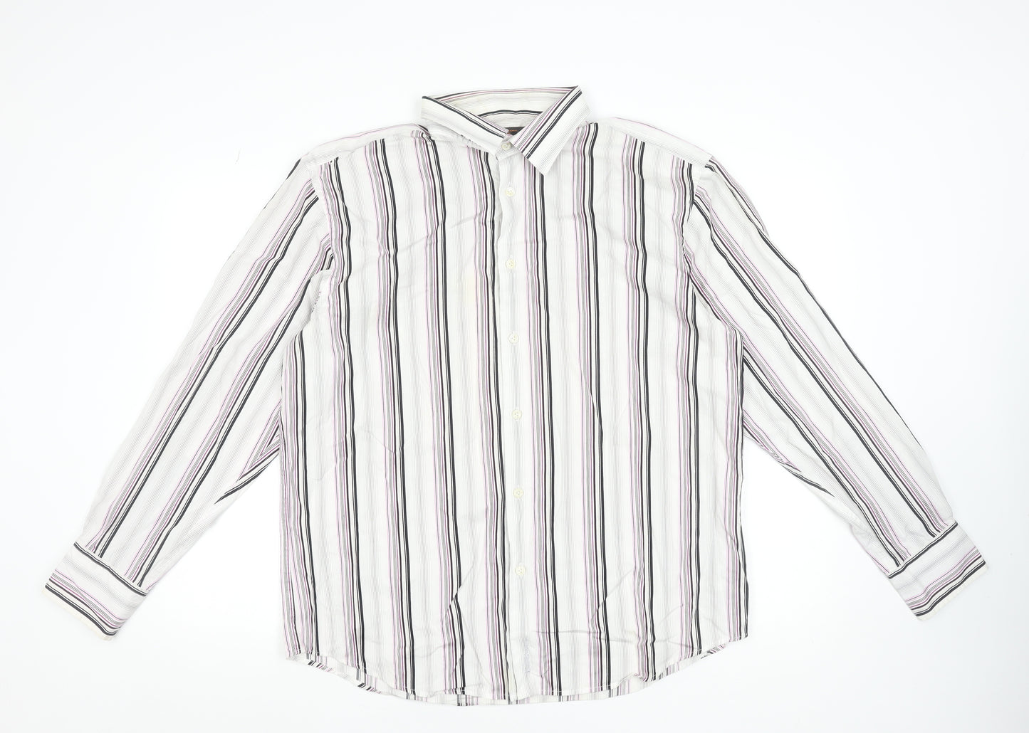 Ben Sherman Men's White Striped Long Sleeve Cotton Shirt XL