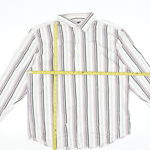 Ben Sherman Men's White Striped Long Sleeve Cotton Shirt XL
