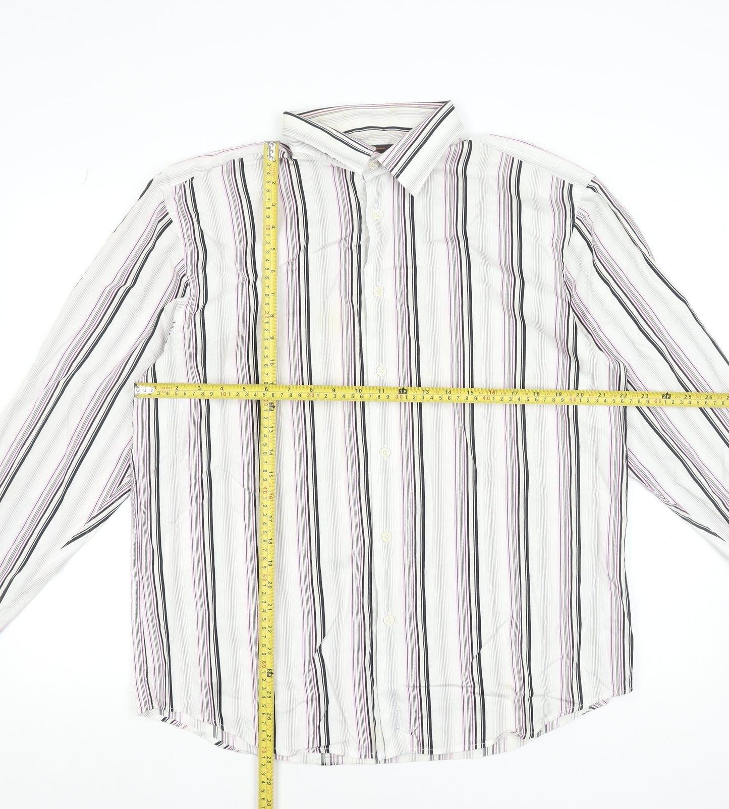 Ben Sherman Men's White Striped Long Sleeve Cotton Shirt XL