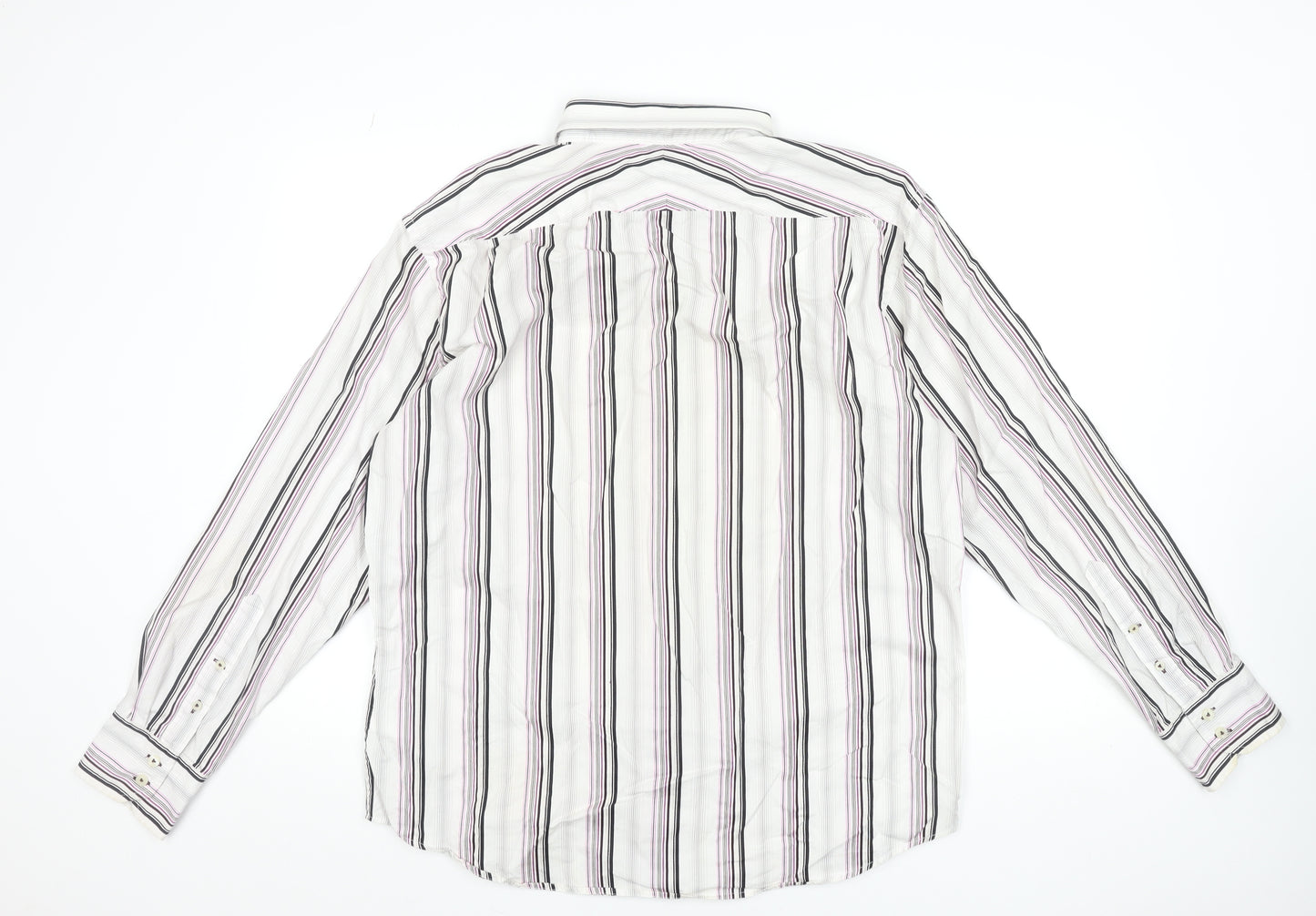 Ben Sherman Men's White Striped Long Sleeve Cotton Shirt XL