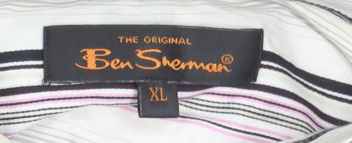 Ben Sherman Men's White Striped Long Sleeve Cotton Shirt XL