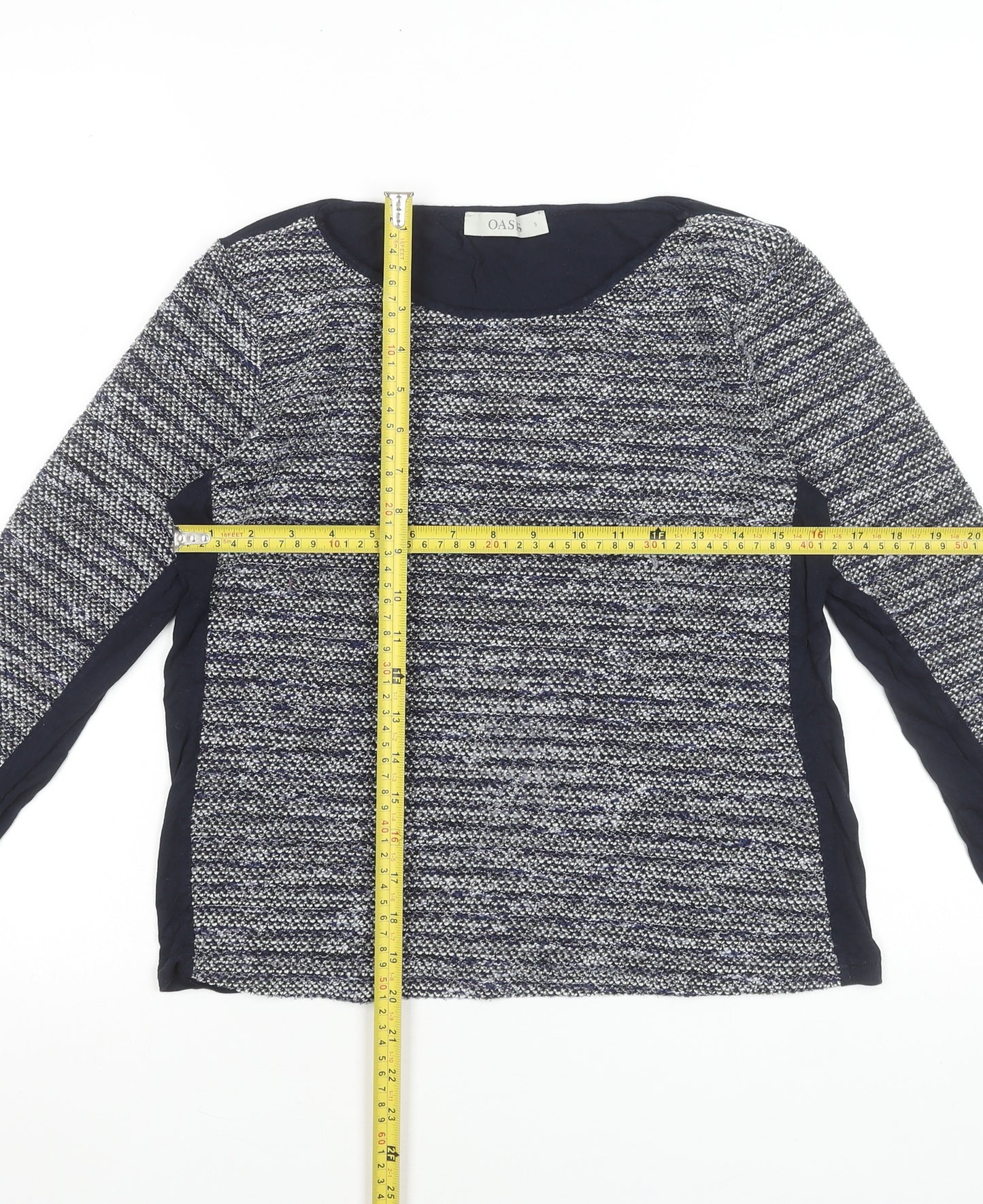 Oasis Women's Blue Knit Long Sleeve Round Neck Blouse Size S