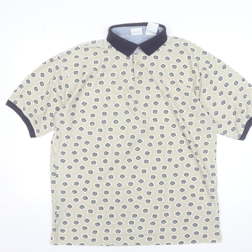 Bugle Boy Men's Beige Retro Print Polo Shirt Size L Short Sleeve