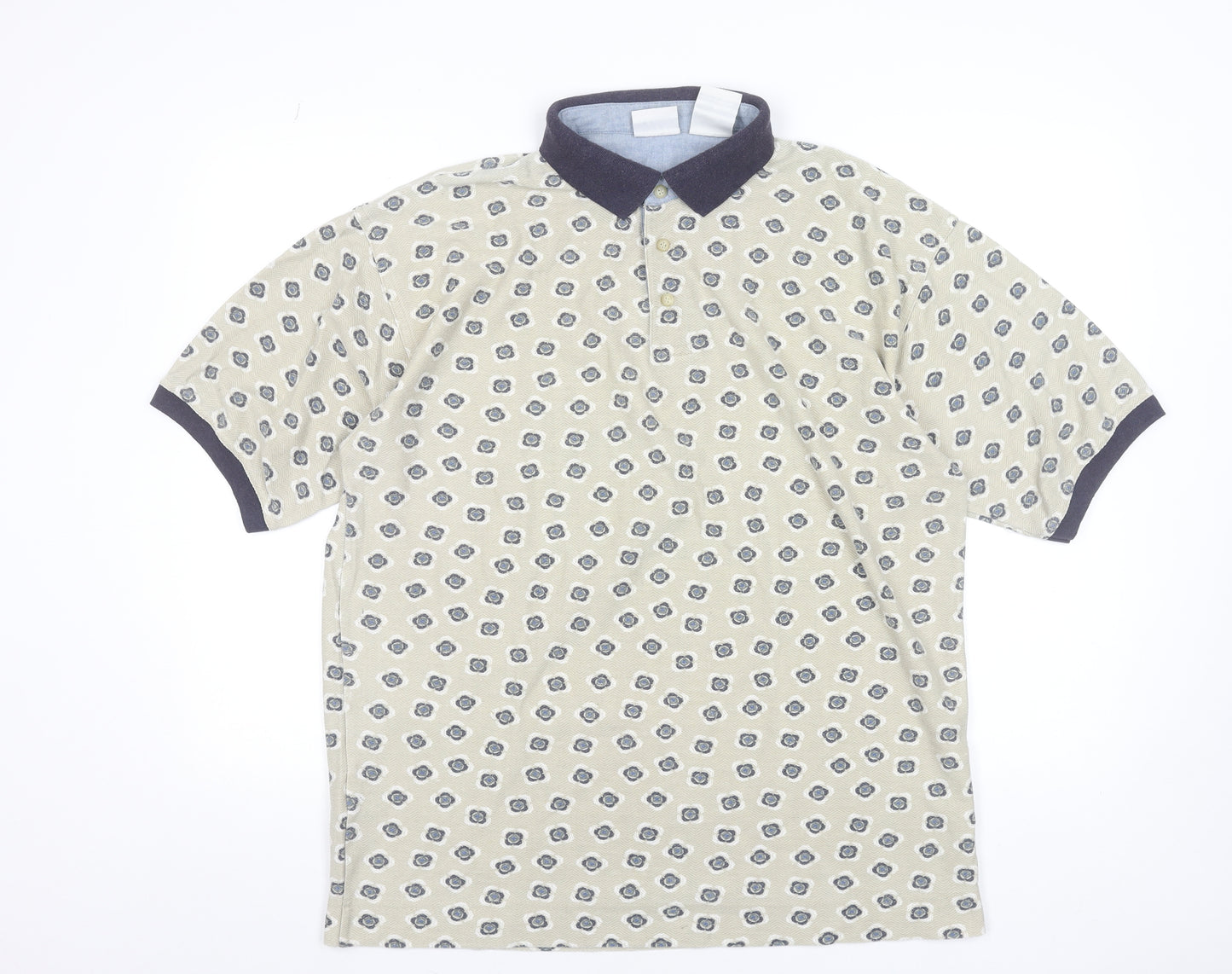 Bugle Boy Men's Beige Retro Print Polo Shirt Size L Short Sleeve