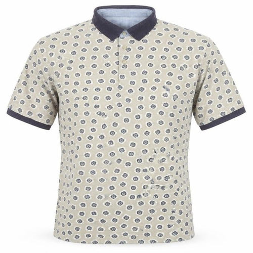 Bugle Boy Men's Beige Retro Print Polo Shirt Size L Short Sleeve