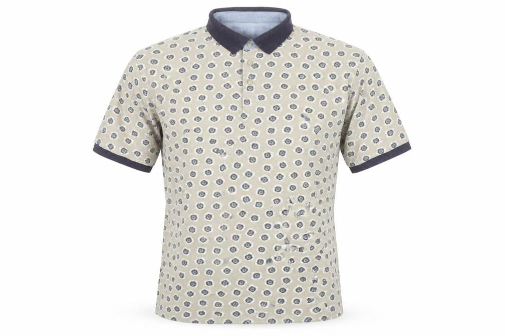 Bugle Boy Men's Beige Retro Print Polo Shirt Size L Short Sleeve