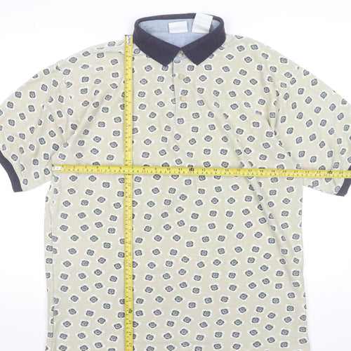 Bugle Boy Men's Beige Retro Print Polo Shirt Size L Short Sleeve
