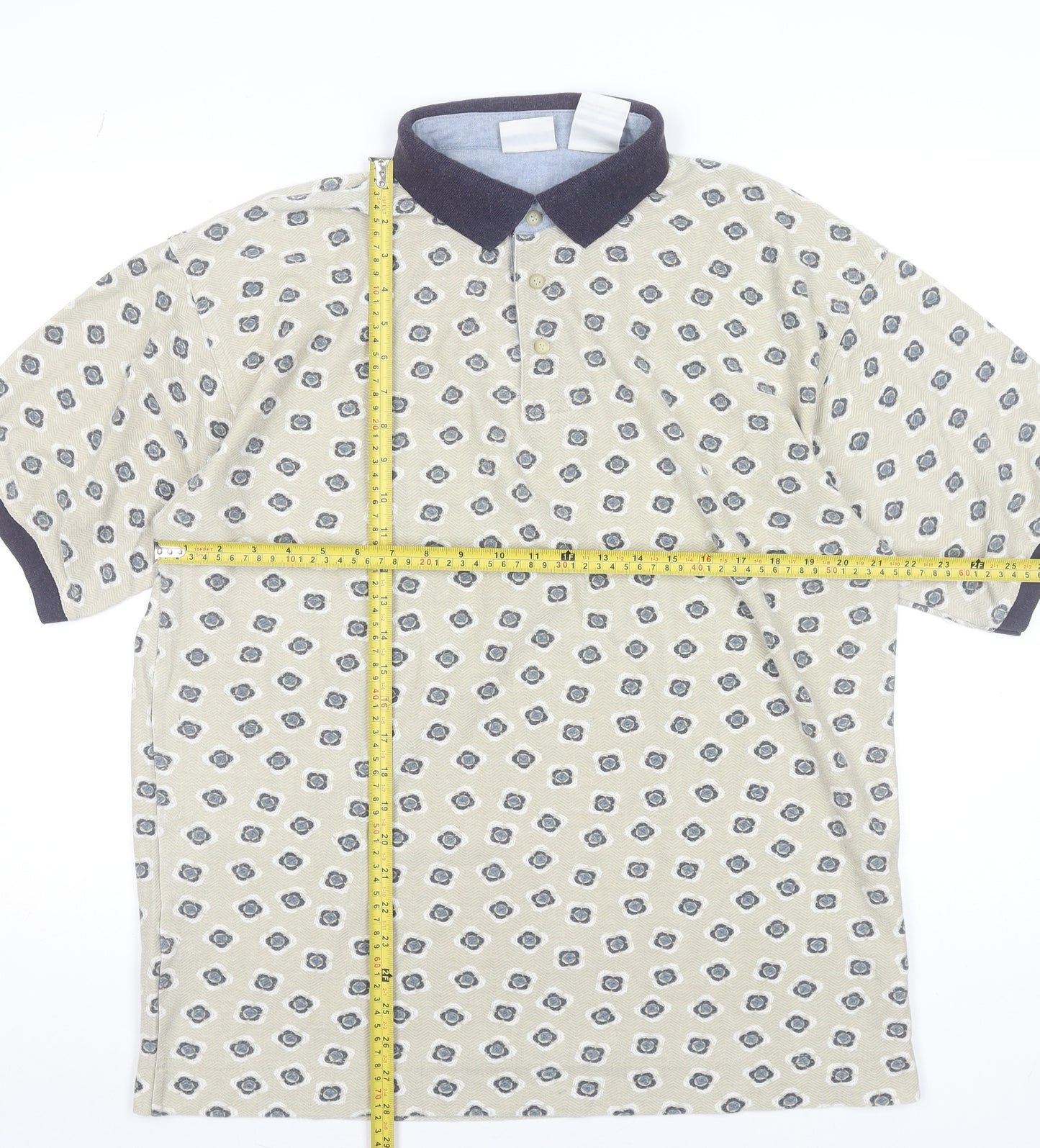 Bugle Boy Men's Beige Retro Print Polo Shirt Size L Short Sleeve