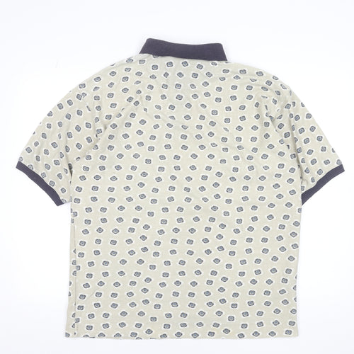 Bugle Boy Men's Beige Retro Print Polo Shirt Size L Short Sleeve