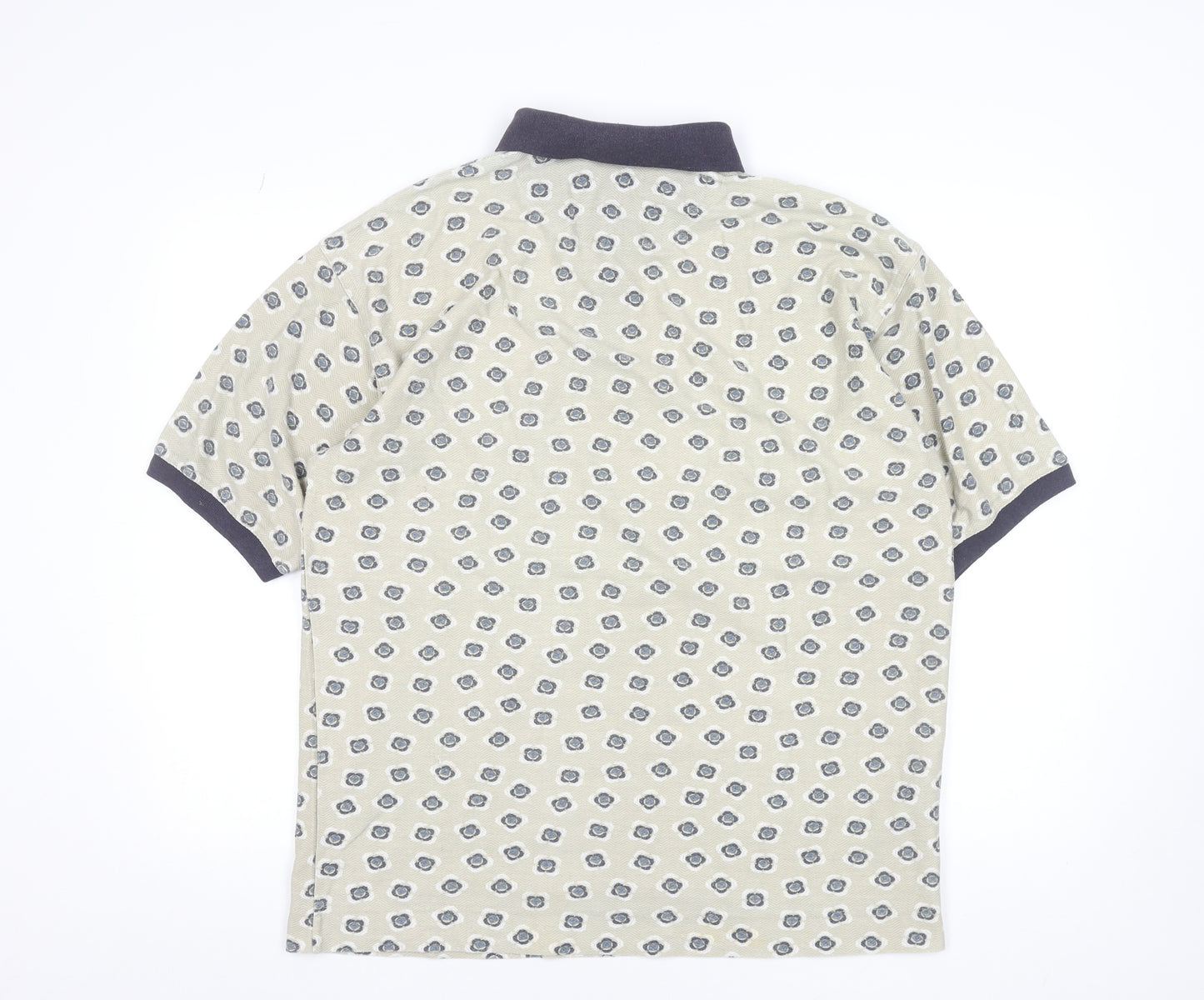 Bugle Boy Men's Beige Retro Print Polo Shirt Size L Short Sleeve