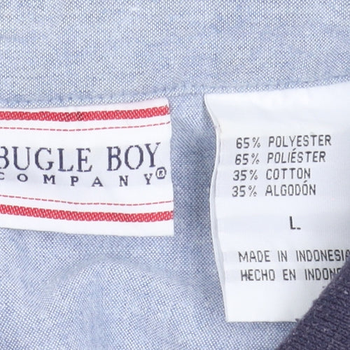 Bugle Boy Men's Beige Retro Print Polo Shirt Size L Short Sleeve