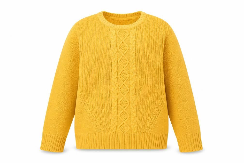 Front view of Diesel Women's Yellow Cable-Knit Cotton Blend jumper L