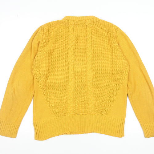 Diesel Women's Yellow Cable-Knit Cotton Blend Pullover Jumper L