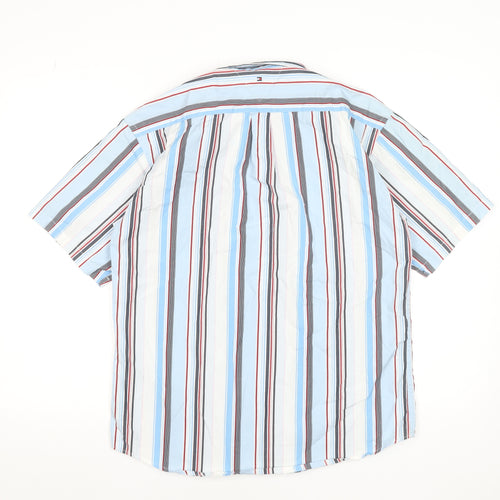 Tommy Hilfiger Men's Blue Striped Button-Down Shirt Size 16 Regular Cotton