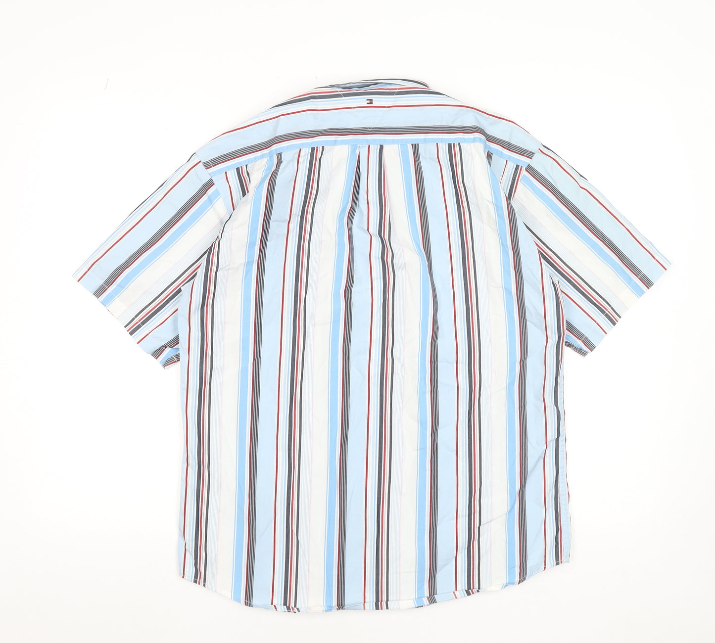 Tommy Hilfiger Men's Blue Striped Button-Down Shirt Size 16 Regular Cotton
