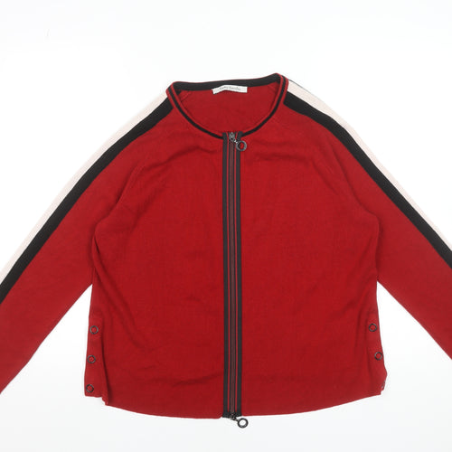 Betty Barclay Women Red Full Zip Knit Cardigan Size 12 Cotton Blend