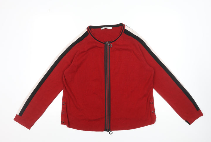 Betty Barclay Women Red Full Zip Knit Cardigan Size 12 Cotton Blend